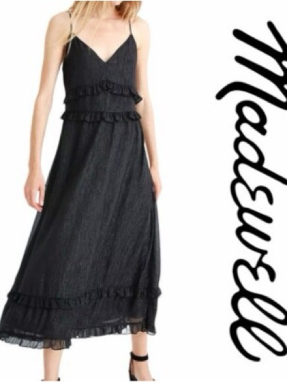 Madewell Black Ruffle-Tiered Spaghetti Strap Maxi Dress